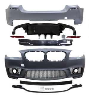 Ikon Motorsports Fits 14-16 BMW F10 LCI M5 Style Front Bumper W/ Foglight Cover + Rear Bumper