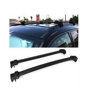 Ikon Motorsports 17-18 Jeep Compass Factory Style Top Roof Rack Cross Bar Pair Black