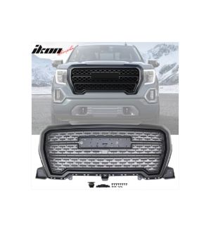 Ikon Motorsports Fits 19-20 GMC Sierra 1500 Denali Style Upper Hood Grille w/o Emblem Matte Black