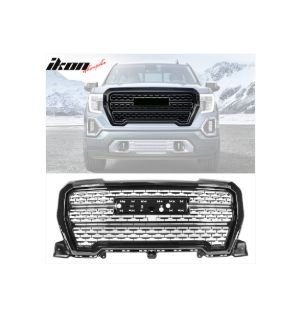 Ikon Motorsports Fits 19-20 GMC Sierra 1500 Denali Style Upper Hood Grille w/o Emblem Gloss Black