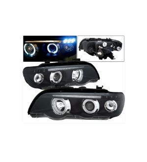Ikon Motorsports 01-03 BMW E53 Dual LED Halo Projector Headlights Black Head Lamps