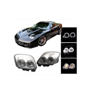 Ikon Motorsports 97-04 Chevy Corvette LED Halo Rims Projector Headlights Chrome Housing