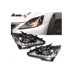 Ikon Motorsports Fit 06-14 Lexus IS250 IS350 IS-F Facelift Style Headlights Black Housing