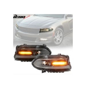Ikon Motorsports Fits 15-20 Dodge Charger Sequential Indicator LED DRL Projector Headlights Pair