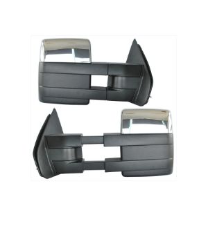 Ikon Motorsports 04-15 Ford F150 Towing Mirrors Power Heated Turn Signal Puddle Light Pair Chrome