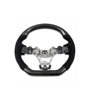 Ikon Motorsports Fits 15-19 Subaru WRX Steering Wheel CF & Alcantara & Red Stitching