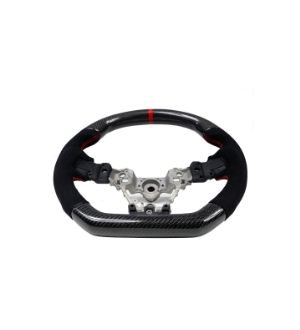 Ikon Motorsports Fits 15-19 Subaru WRX Steering Wheel Carbon+Alcantara+Red Stitching+Red Line