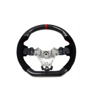 Ikon Motorsports Fits 15-19 Subaru WRX Steering Wheel Carbon+Alcantara+Red Stitching+Red Line