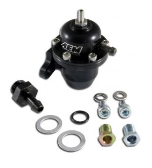 AEM Electronics Adjustable Fuel Pressure Regulator;Black;Acura and Honda Offset Flange with Straight Return Line