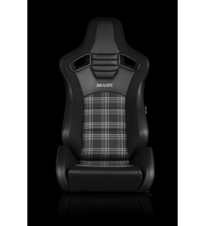 BRAUM ELITE-S SERIES SPORT SEATS - BLACK & GREY PLAID (GREY STITCHING) PAIR Universal - Planted Seat Bases and Mounting Hardware - 2015+ WRX / 2015+ STI