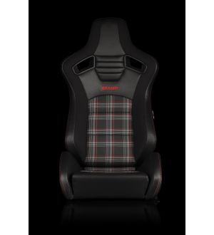 BRAUM ELITE-S SERIES SPORT SEATS - BLACK & RED PLAID (RED STITCHING) PAIR Universal- Planted Seat Bases and Mounting Hardware - 2013+FT86