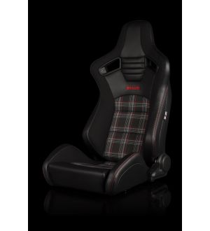 BRAUM ELITE-S SERIES SPORT SEATS - BLACK & RED PLAID (RED STITCHING) PAIR Universal- No Bases - No Hardware