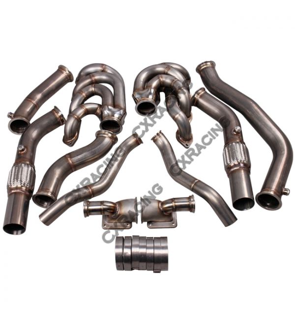 Cx Racing Twin Turbo Manifold Header Downpipe Kit For 64 67